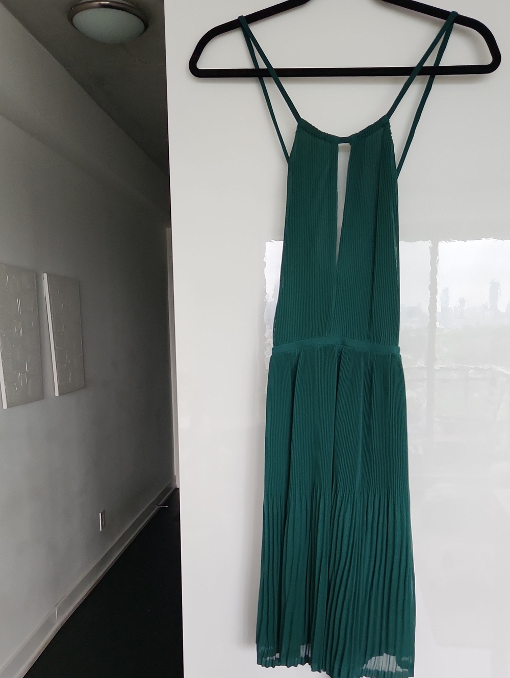 H&M Forest Green Pleated Midi Dress with Double Straps